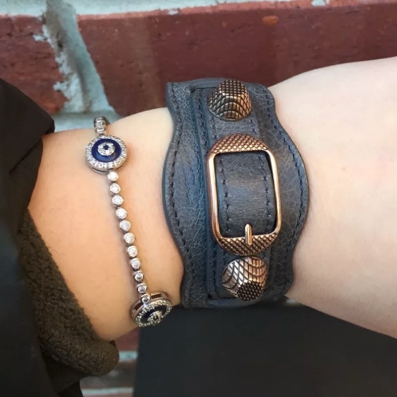 Balenciaga Jewelry - BALENCIAGA Moto Cuff Bracelet Leather SZ S Gray